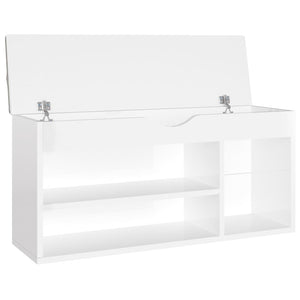 Panca Porta Scarpe Cuscino Bianco Lucido 104x30x49 Multistrato 326756