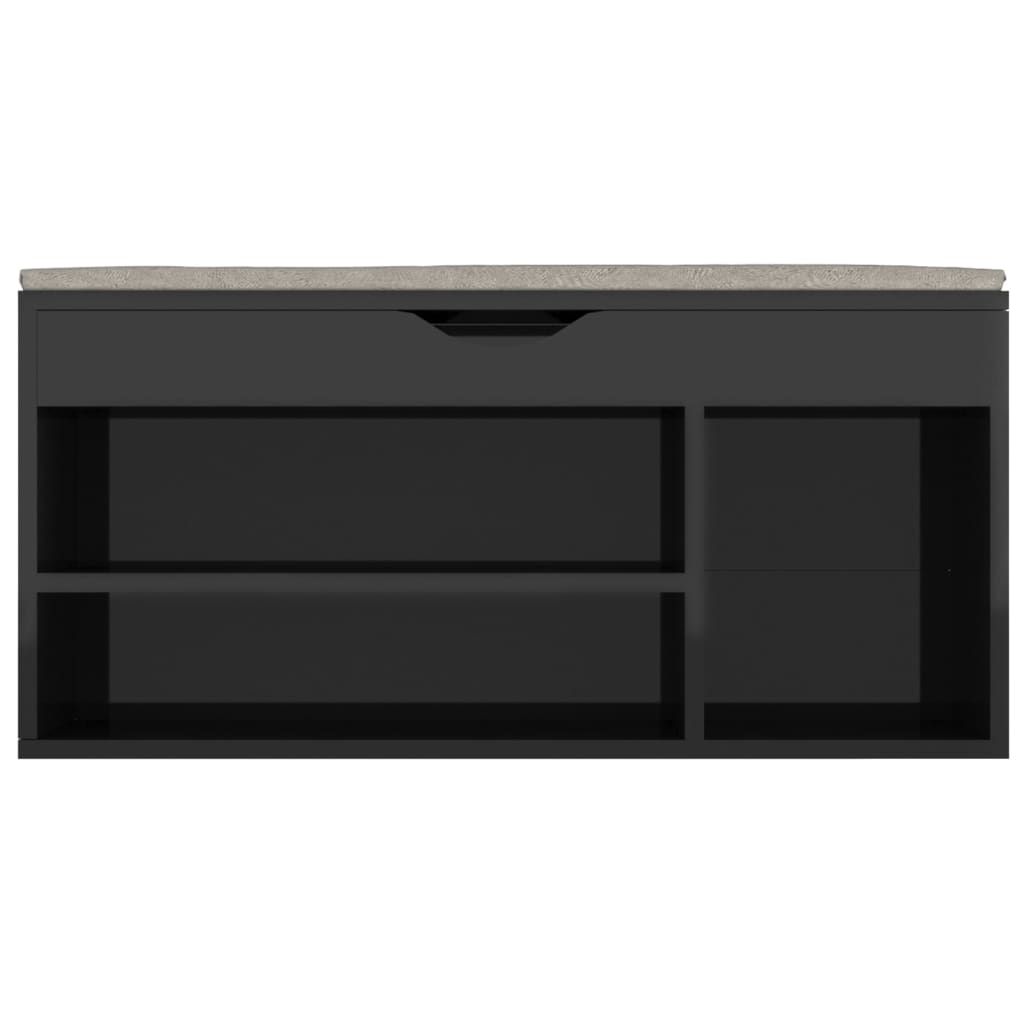 Panca Porta Scarpe Cuscino Nero Lucido 104x30x49cm Multistrato 326757