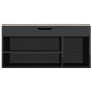 Panca Porta Scarpe Cuscino Nero Lucido 104x30x49cm Multistrato 326757