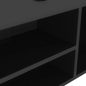 Panca Porta Scarpe Cuscino Nero Lucido 104x30x49cm Multistrato 326757