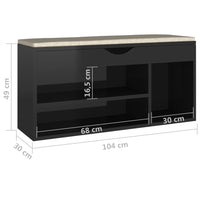 Panca Porta Scarpe Cuscino Nero Lucido 104x30x49cm Multistrato 326757