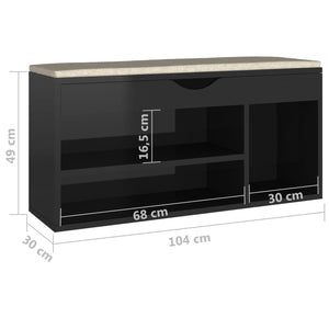 Panca Porta Scarpe Cuscino Nero Lucido 104x30x49cm Multistrato 326757