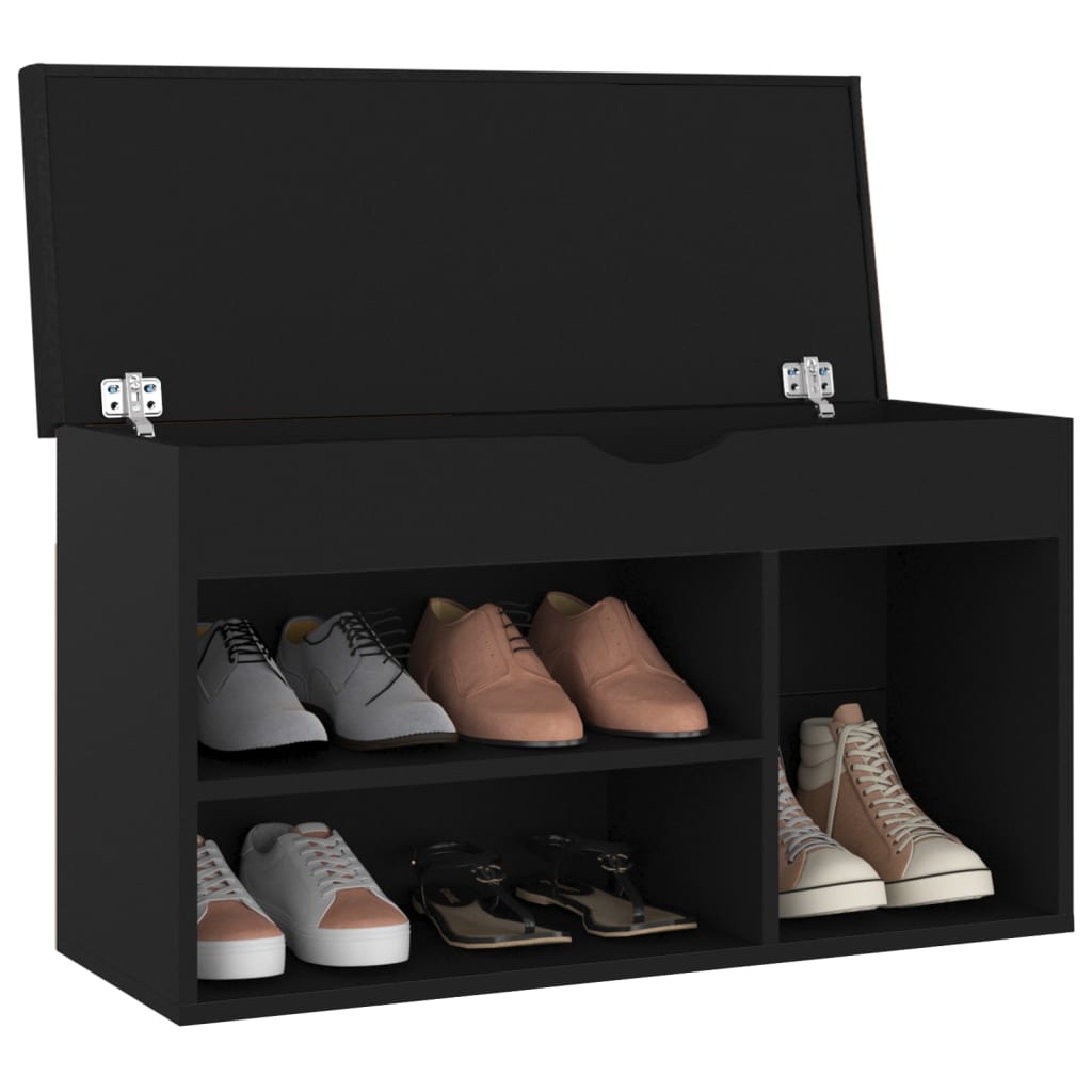 Panca Porta Scarpe con Cuscino Nera 80x30x47 Legno Multistrato 326760