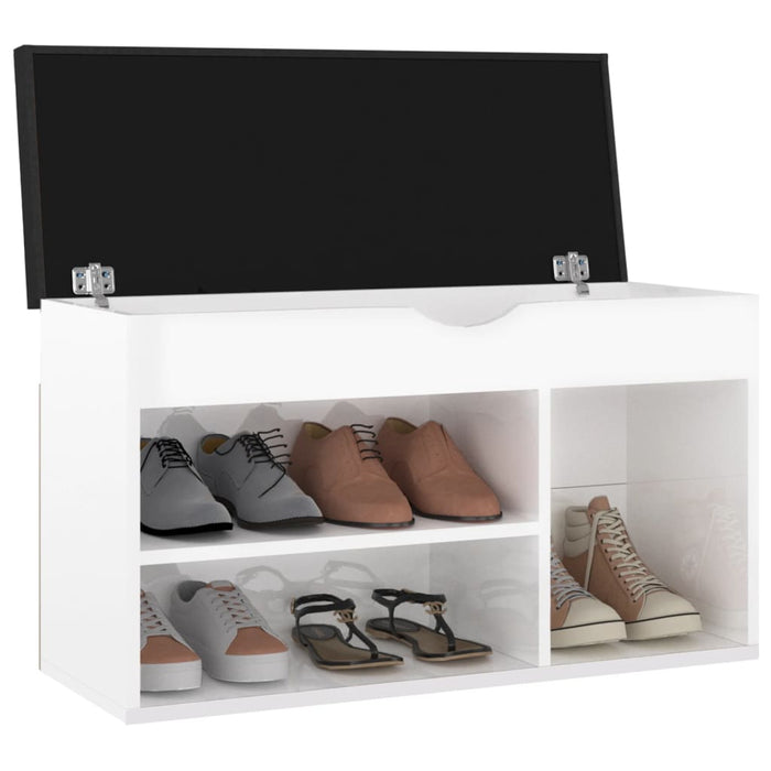 Panca Porta Scarpe Cuscino Bianco Lucido 80x30x47cm Multistrato 326765