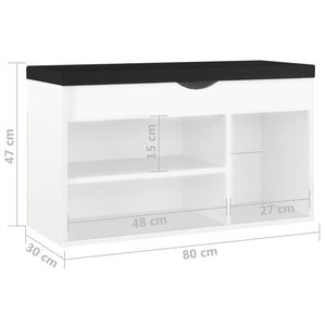 Panca Porta Scarpe Cuscino Bianco Lucido 80x30x47cm Multistrato 326765