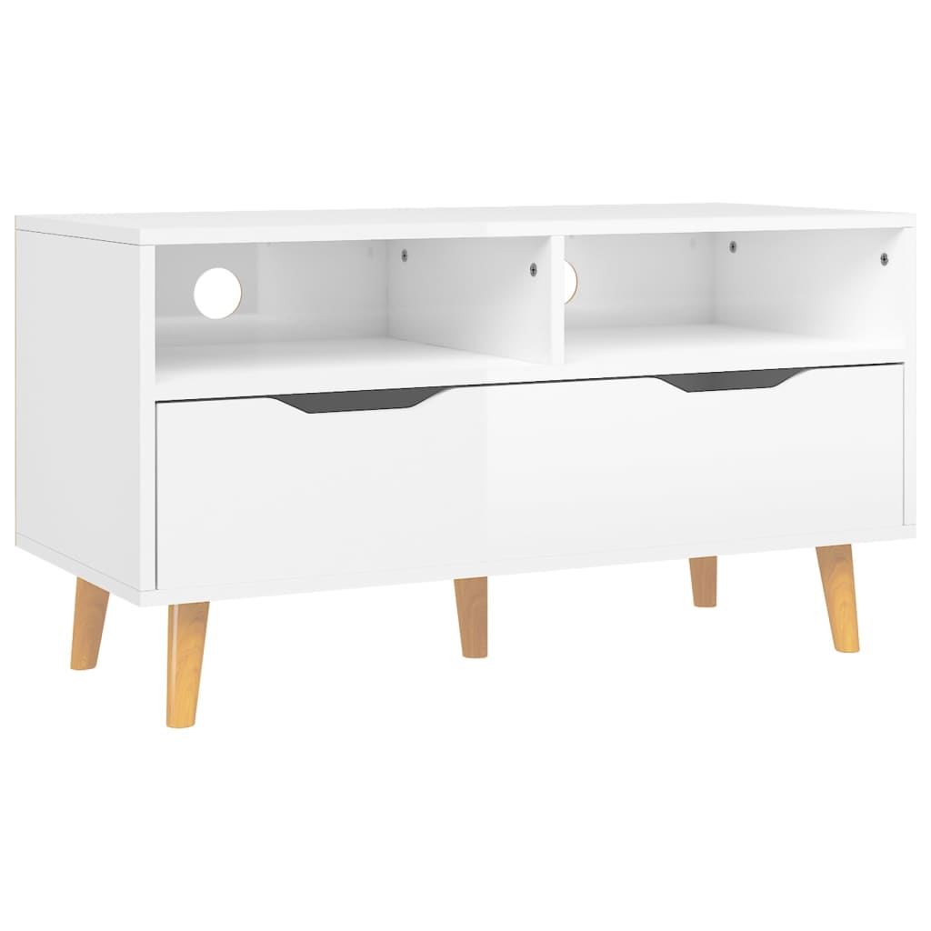 Mobile Porta TV Bianco Lucido 90x40x48,5 cm Legno Multistrato 326783