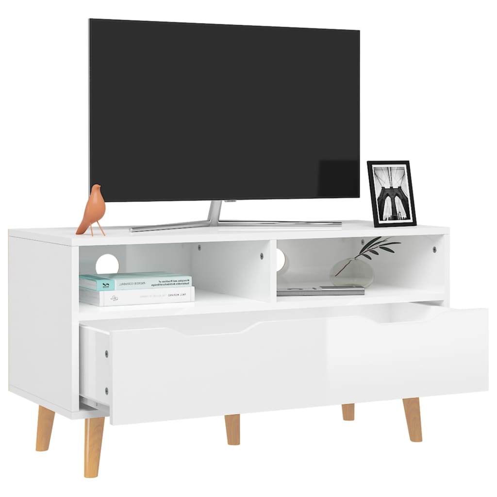 Mobile Porta TV Bianco Lucido 90x40x48,5 cm Legno Multistrato 326783