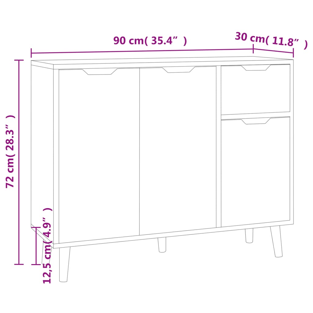 Credenza Bianca e Rovere Sonoma 90x30x72cm in Legno Multistrato 326818