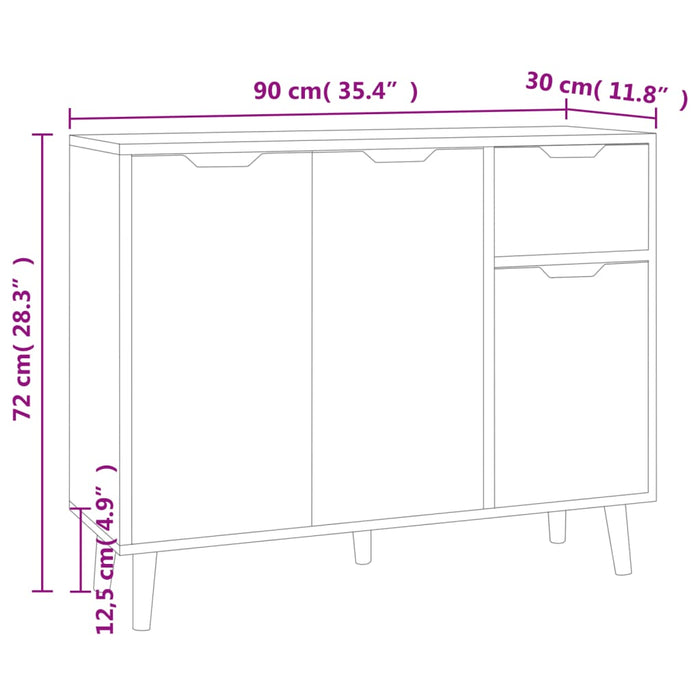 Credenza Bianca e Rovere Sonoma 90x30x72cm in Legno Multistrato 326818