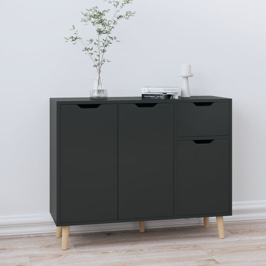 Credenza Nero Lucido 90x30x72 cm in Legno Multistrato 326820