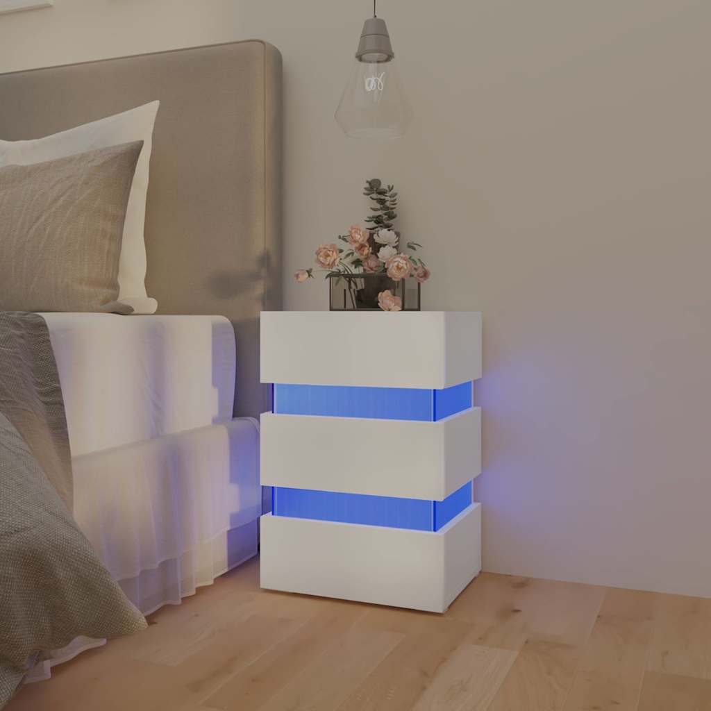 Comodino con Luci LED-Tavolino da notte Bianco 45x35x67 cm in Legno Multistrato