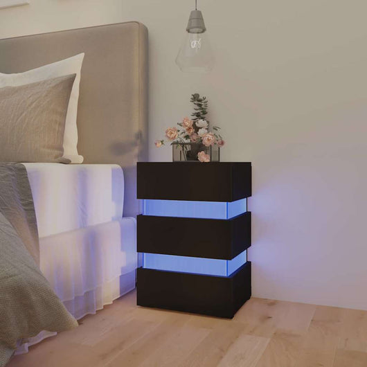 Comodino con Luci LED-Tavolino da notte Nero 45x35x67 cm in Legno Multistrato