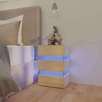 Comodino con Luci LED-Tavolino da notte Bianco e Sonoma 45x35x67cm in Multistrato