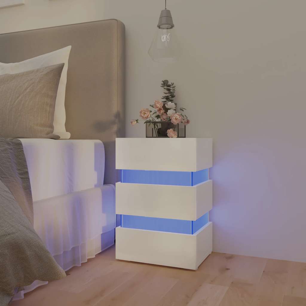 Comodino con LED-Tavolino da notte Bianco Lucido 45x35x67 cm in Legno Multistrato