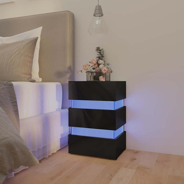 Comodino con LED Nero Lucido 45x35x67 cm in Legno Multistrato 326847
