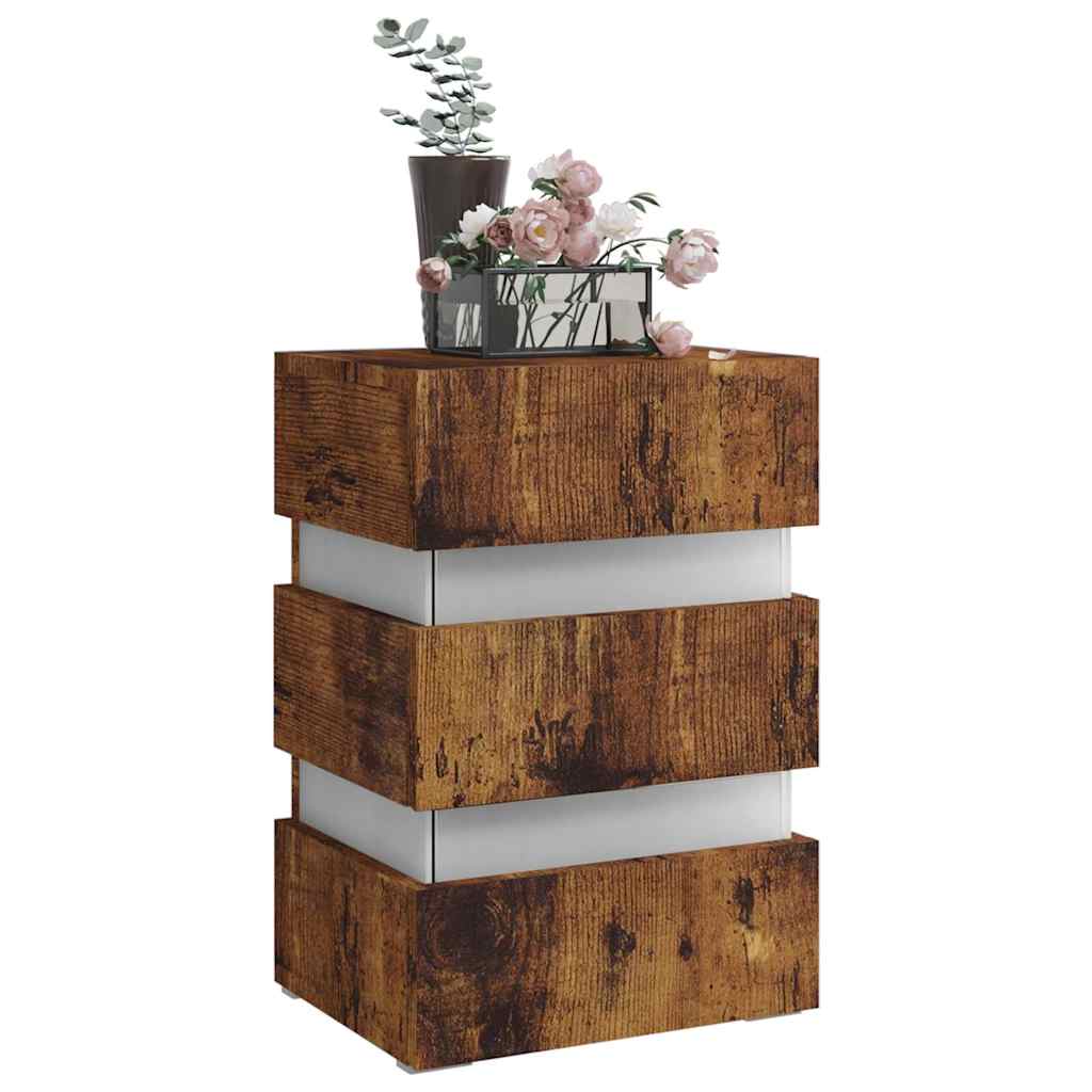 Comodino con LED Rovere Fumo 45x35x67 cm in Legno Multistrato 326848