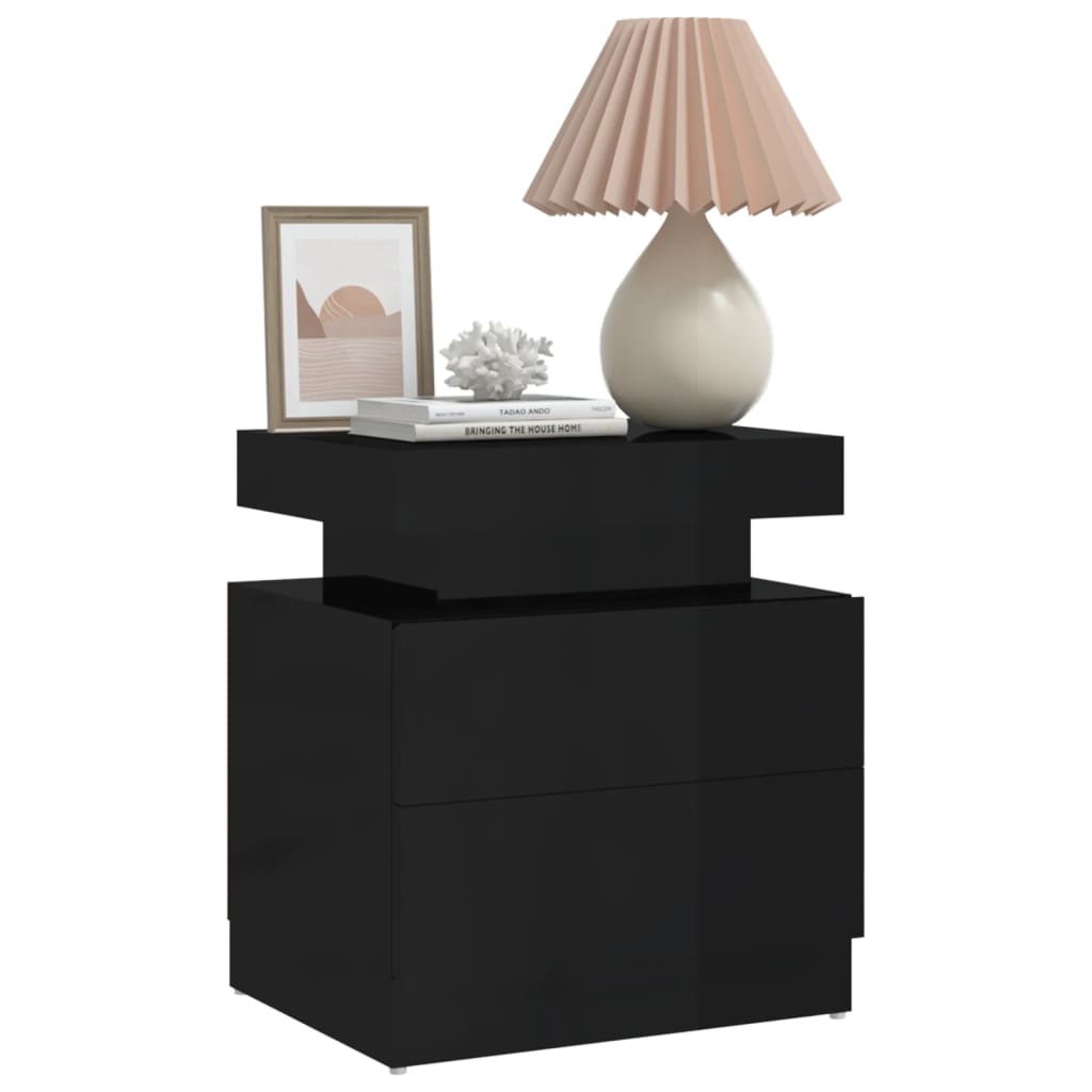 Comodino Nero Lucido 45x35x52 cm in Legno Multistrato 326856