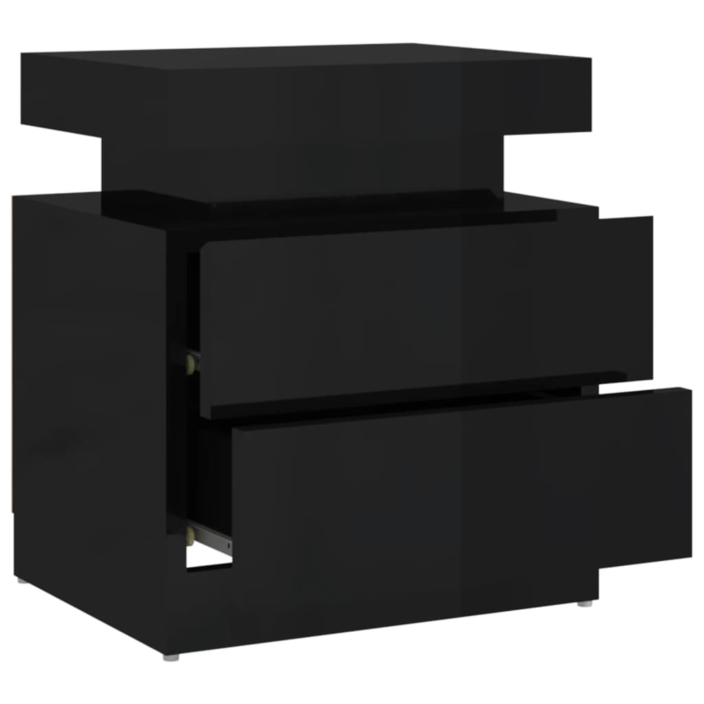 Comodino Nero Lucido 45x35x52 cm in Legno Multistrato 326856