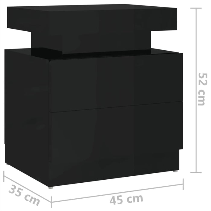 Comodino Nero Lucido 45x35x52 cm in Legno Multistrato 326856