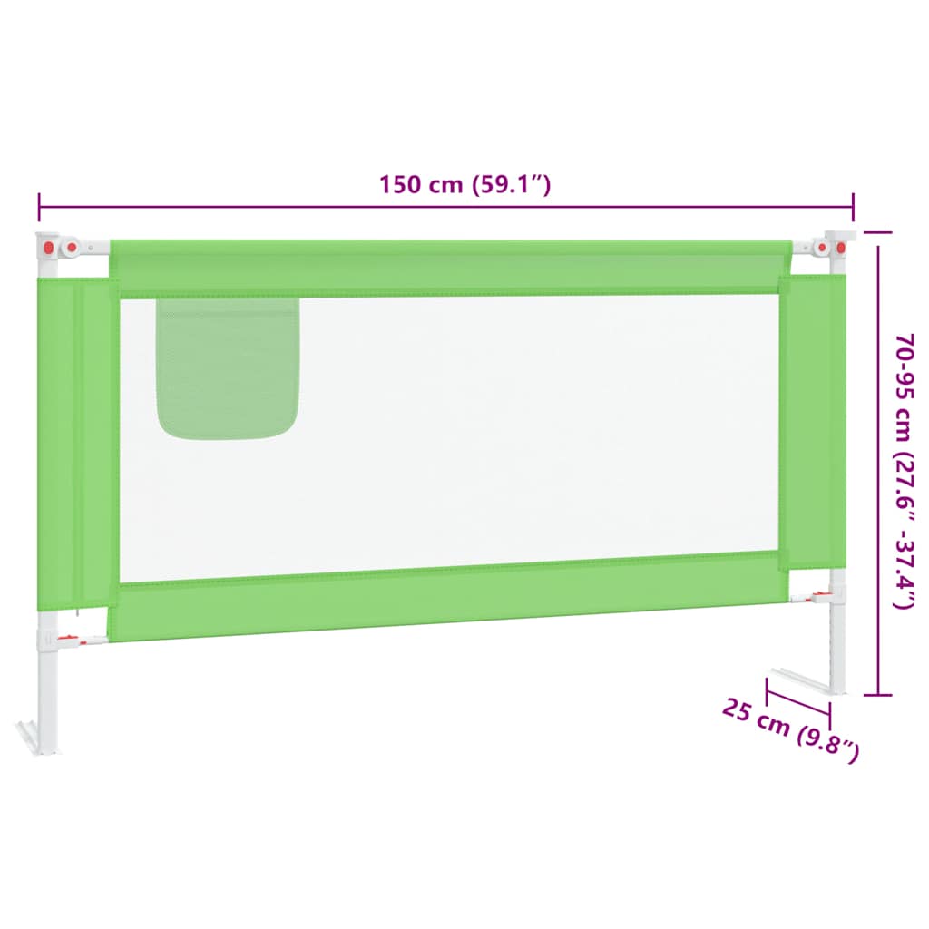 Sponda Letto di Sicurezza per Bambini Verde 150x25cm in Tessuto 10193