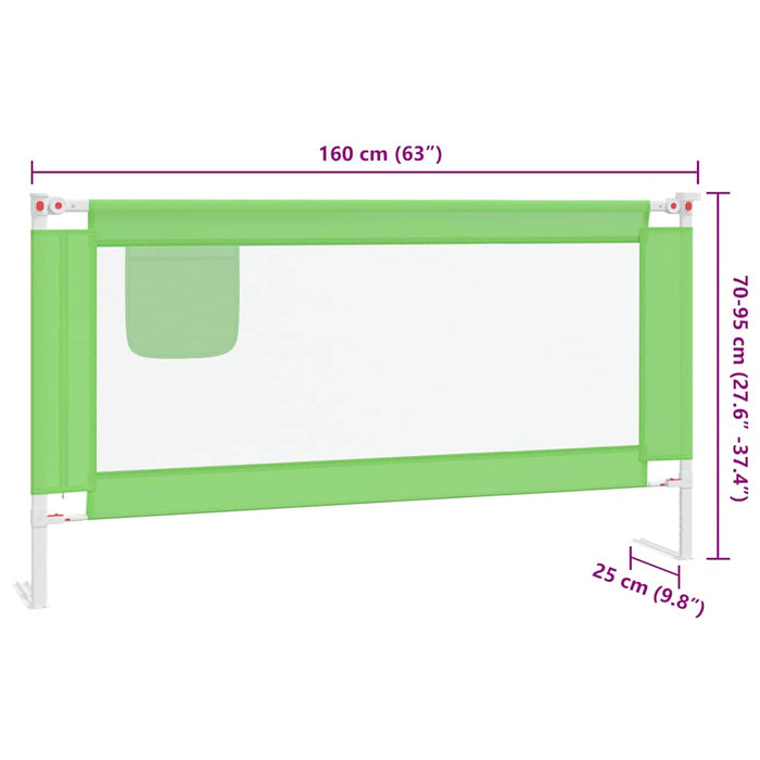 Sponda Letto di Sicurezza per Bambini Verde 160x25cm in Tessuto 10194