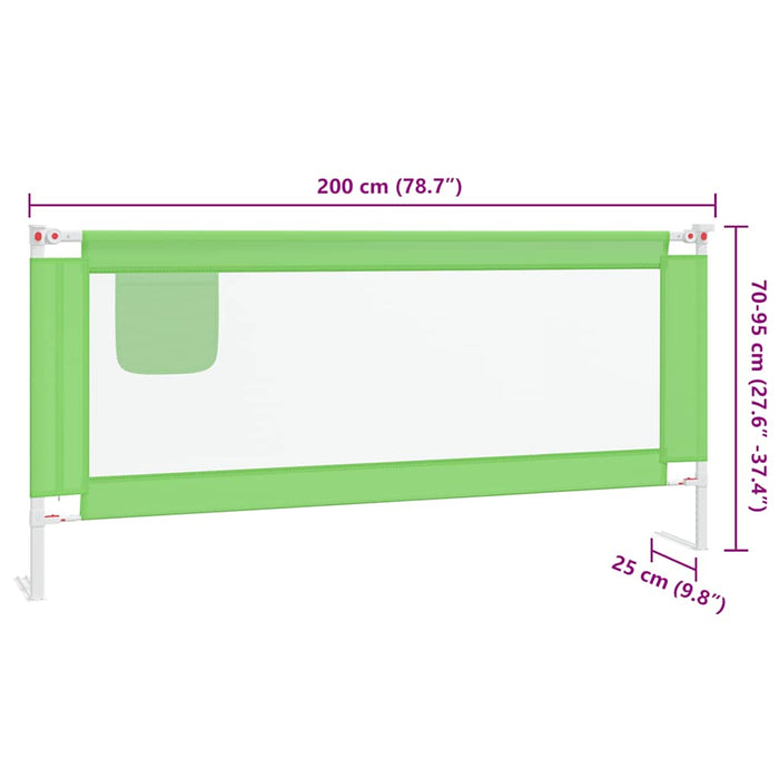 Sponda Letto di Sicurezza per Bambini Verde 200x25cm in Tessuto 10197