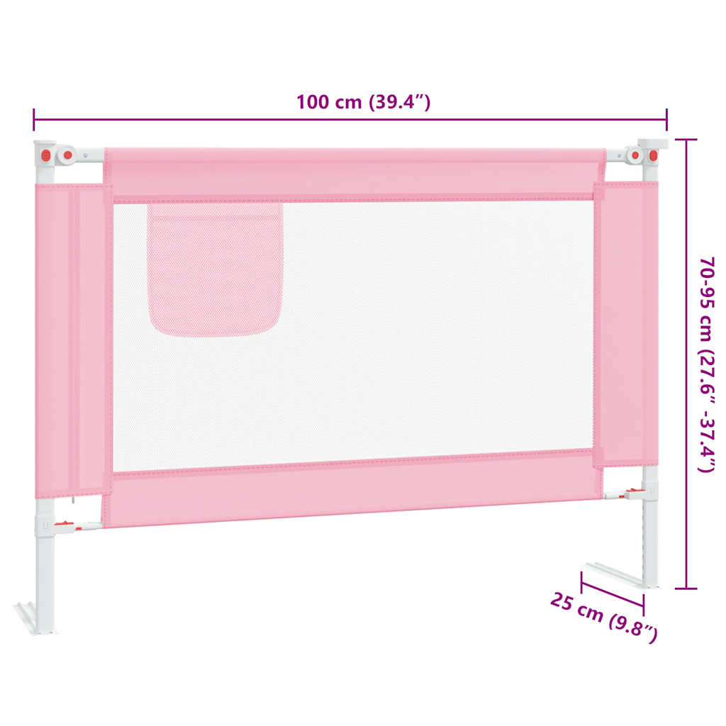 Sponda Letto di Sicurezza per Bambini Rosa 100x25cm in Tessuto