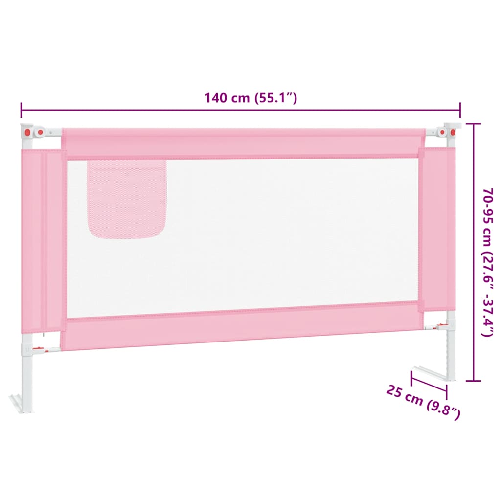 Sponda Letto di Sicurezza per Bambini Rosa 140x25cm in Tessuto 10201