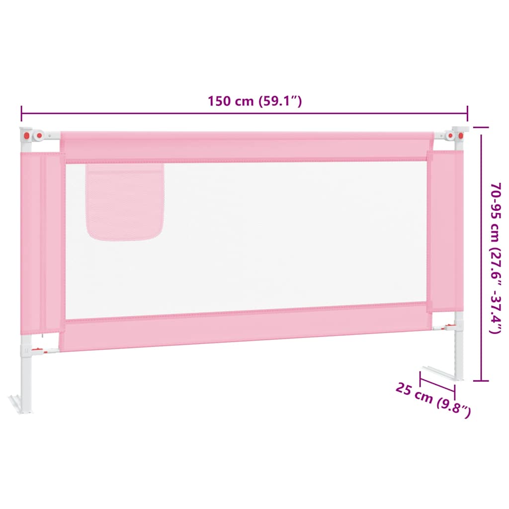 Sponda Letto di Sicurezza per Bambini Rosa 150x25 cm Tessuto 10202