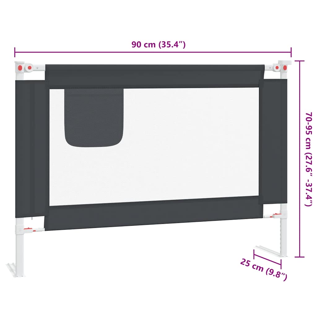 Sponda Letto Sicurezza Bambini Grigio Scuro 90x25 cm Tessuto 10225