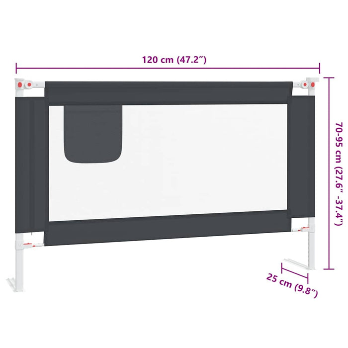 Sponda Letto Sicurezza Bambini Grigio Scuro 120x25 cm Tessuto 10227