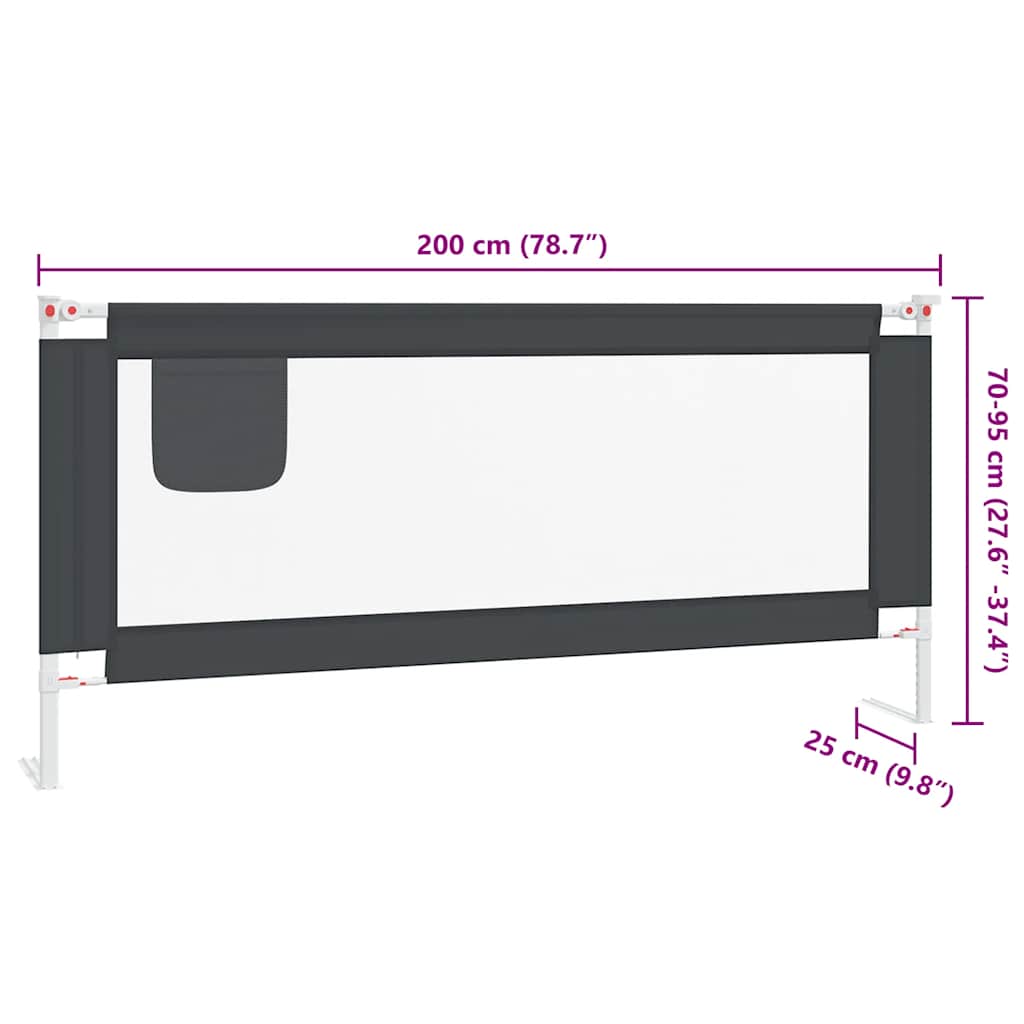 Sponda Letto Sicurezza Bambini Grigio Scuro 200x25 cm Tessuto 10233