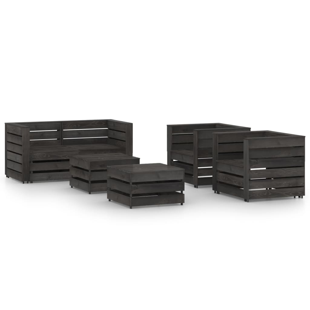 Set Divani da Giardino 6 pz in Legno di Pino Impregnato Grigio cod mxl 43380