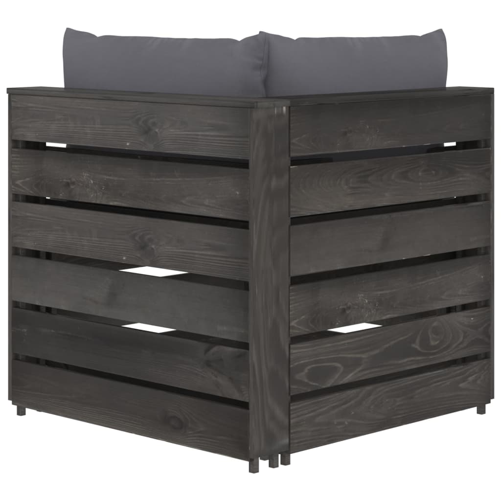 Divano Angolare Modulare con Cuscini in Legno Impregnato Grigio cod mxl 77873