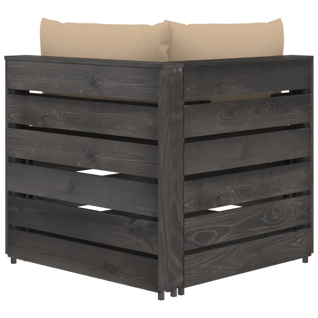 Divano Angolare Modulare con Cuscini in Legno Impregnato Grigio cod mxl 67127