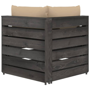 Divano Angolare Modulare con Cuscini in Legno Impregnato Grigio cod mxl 67127