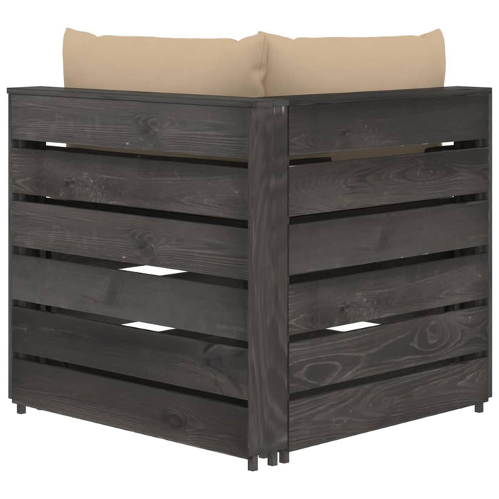 Divano Angolare Modulare con Cuscini in Legno Impregnato Grigio cod mxl 67127