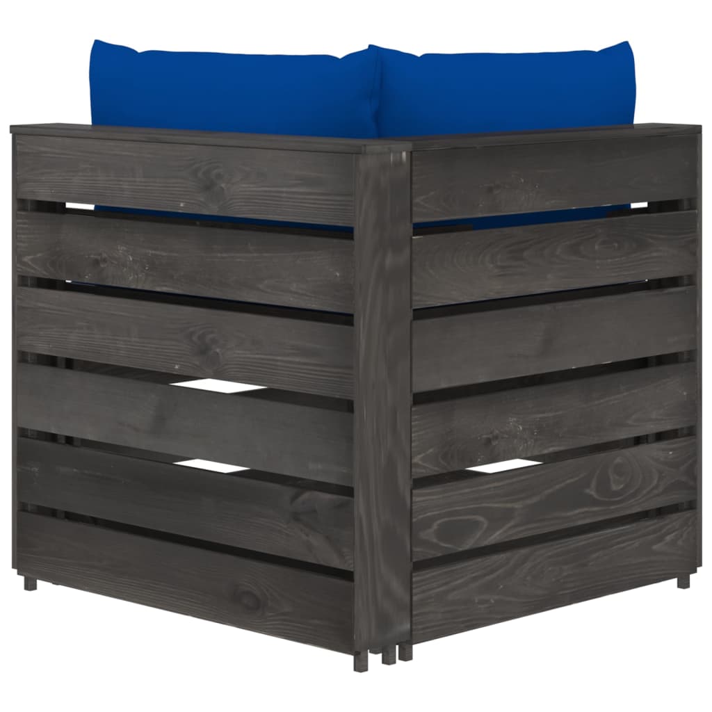 Divano Angolare Modulare con Cuscini in Legno Impregnato Grigio cod mxl 64745