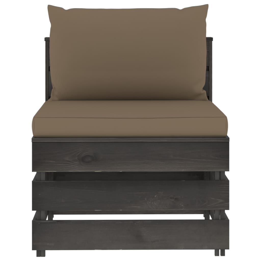 Divano Centrale Modulare con Cuscini in Legno Impregnato Grigio 3068128