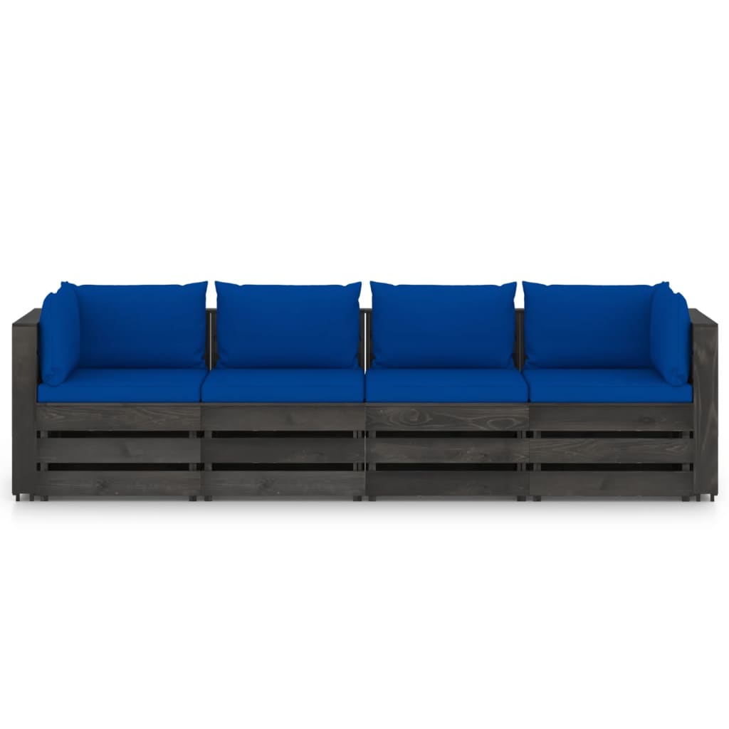 Divano da Giardino 4 Posti con Cuscini Legno Impregnato Grigio 3068226