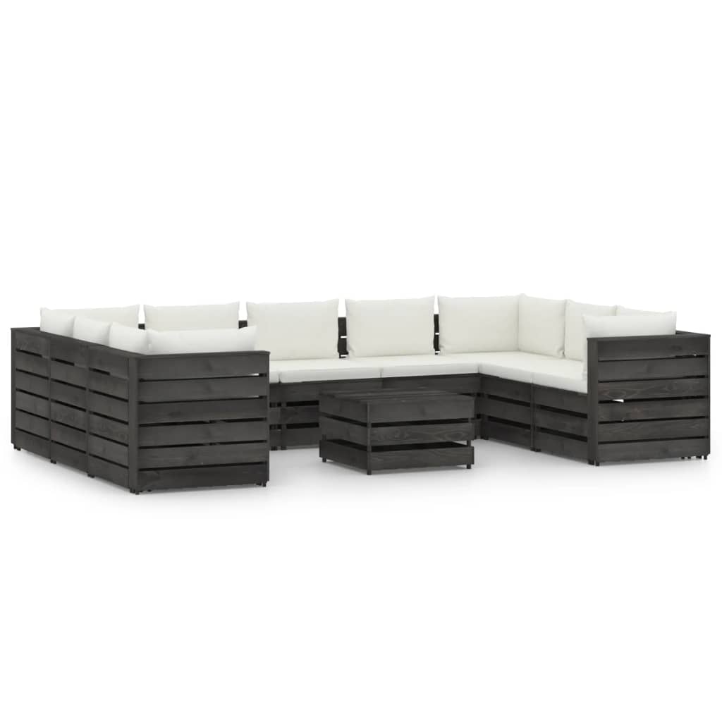 Set Divani da Giardino con Cuscini 10pz Legno Impregnato Grigio cod mxl 44164