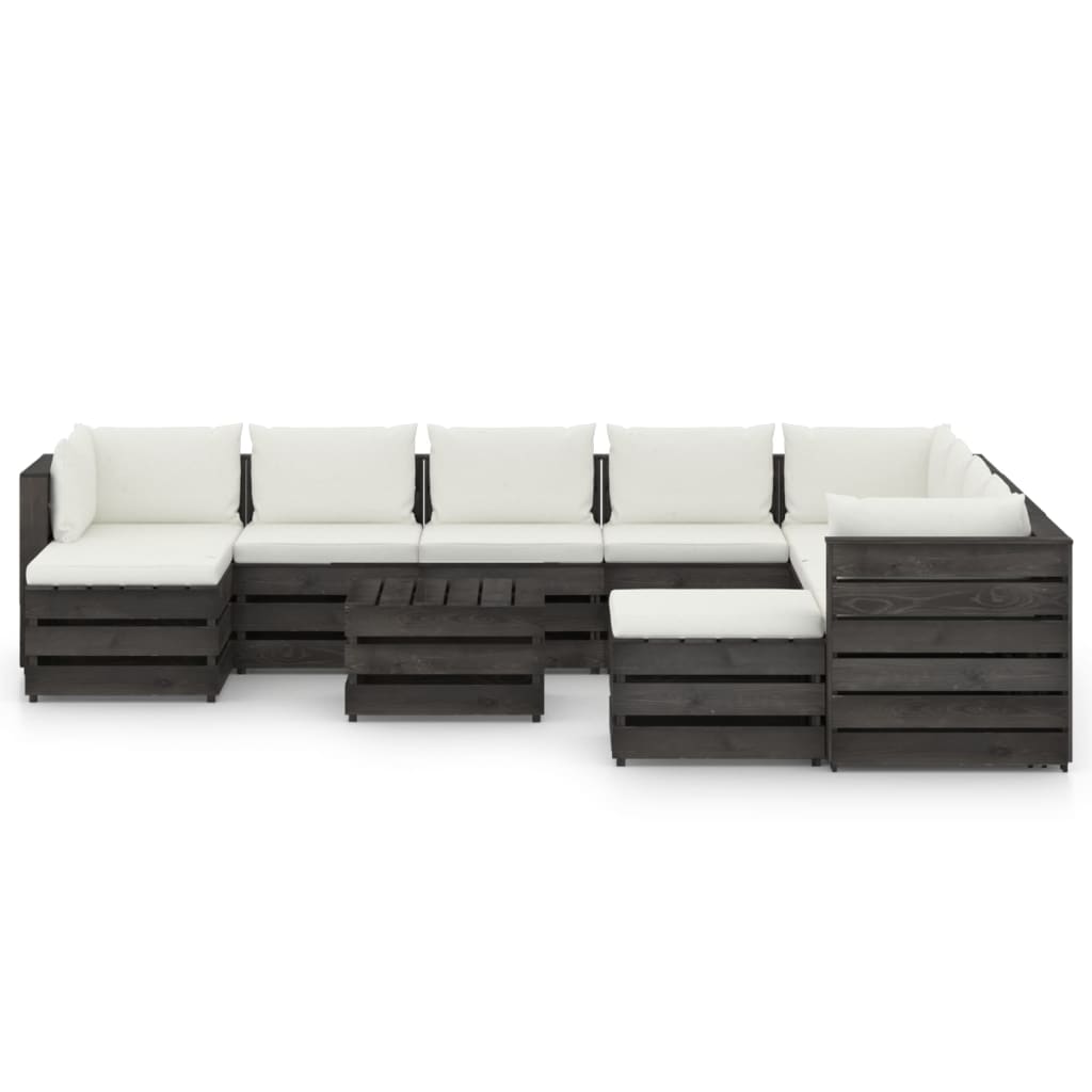 Set Salotto Giardino con Cuscini 11 pz Legno Impregnato Grigio 3068422