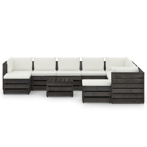 Set Salotto Giardino con Cuscini 11 pz Legno Impregnato Grigio 3068422