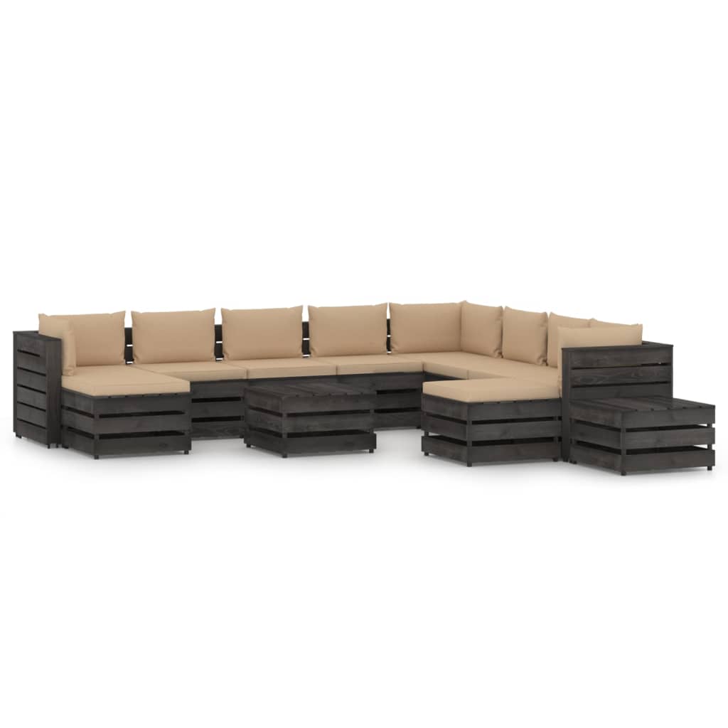 Set Divani da Giardino con Cuscini 12pz Legno Impregnato Grigio cod mxl 43997