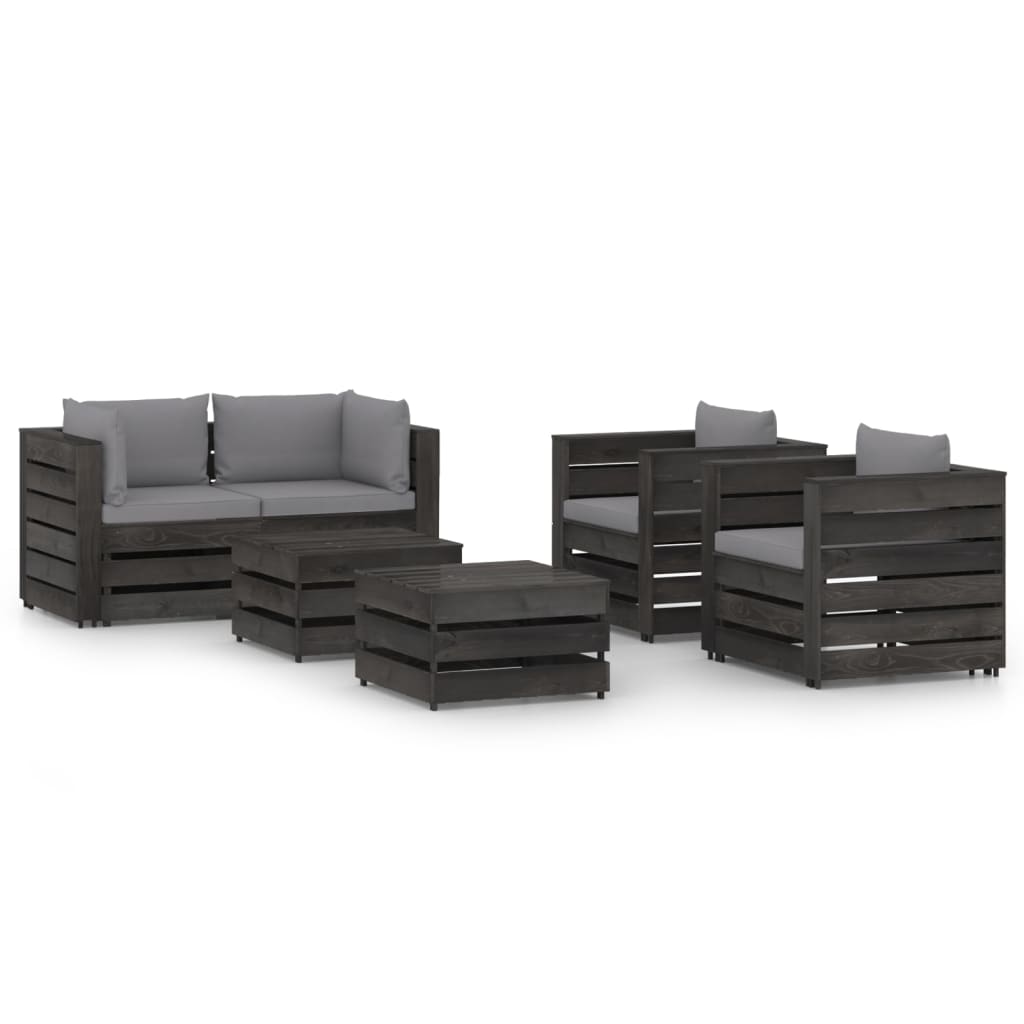 Set Divani da Giardino con Cuscini 6 pz Legno Impregnato Grigio cod mxl 43372