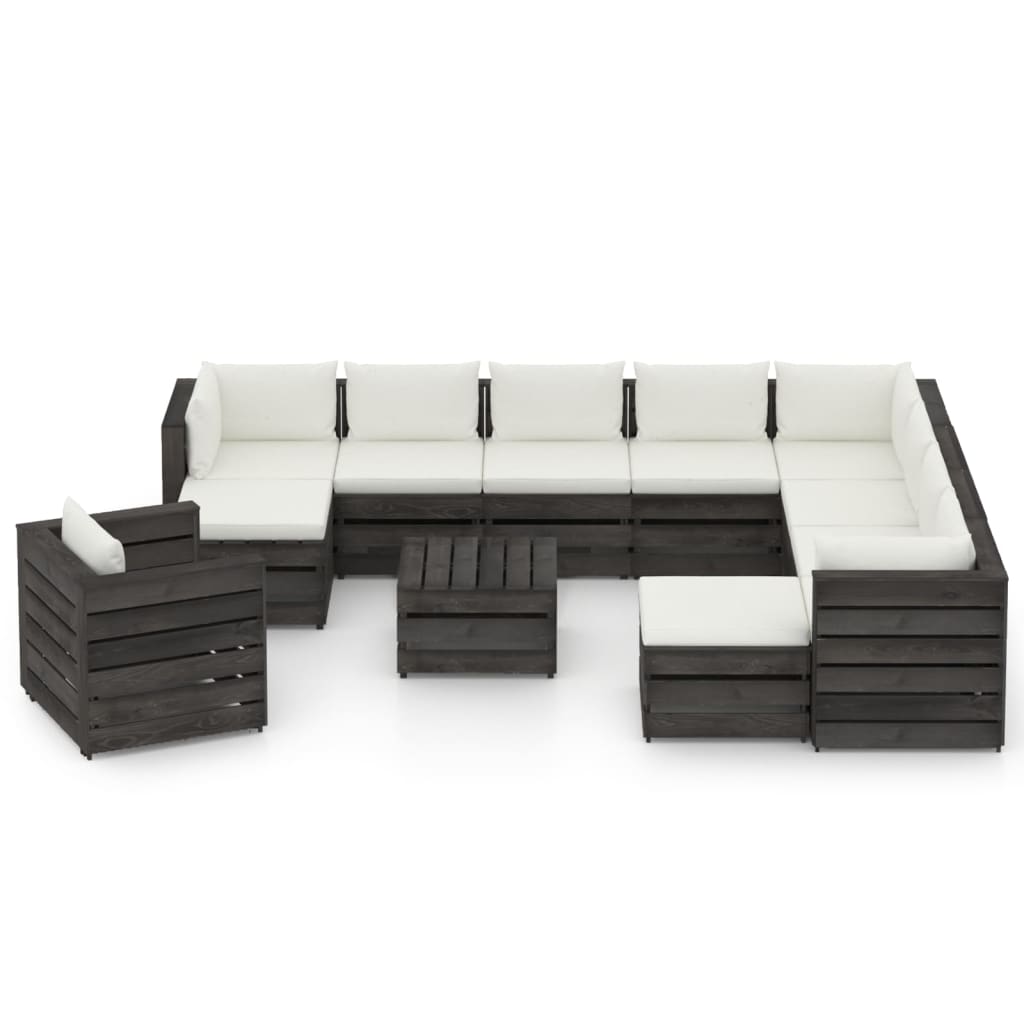 Set Salotto Giardino con Cuscini 12 pz Legno Impregnato Grigio 3068506