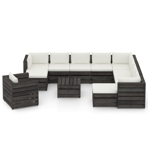 Set Salotto Giardino con Cuscini 12 pz Legno Impregnato Grigio 3068506