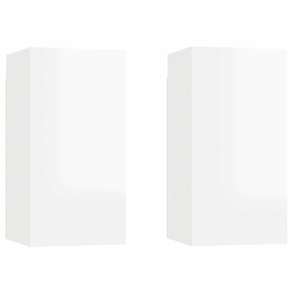Mobili TV 2pz Bianco Lucido 30,5x30x60 cm Legno Multistrato 803339