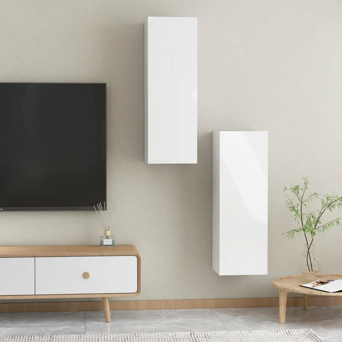 Mobili TV 2pz Bianco Lucido 30,5x30x90 cm Legno Multistrato 803357