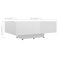Tavolino da Salotto Bianco Lucido 85x55x31 cm Legno Multistrato 803386
